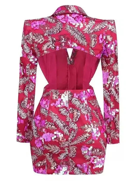 Sequin-Embellished Backless Mini Blazer Dress - Dresses
