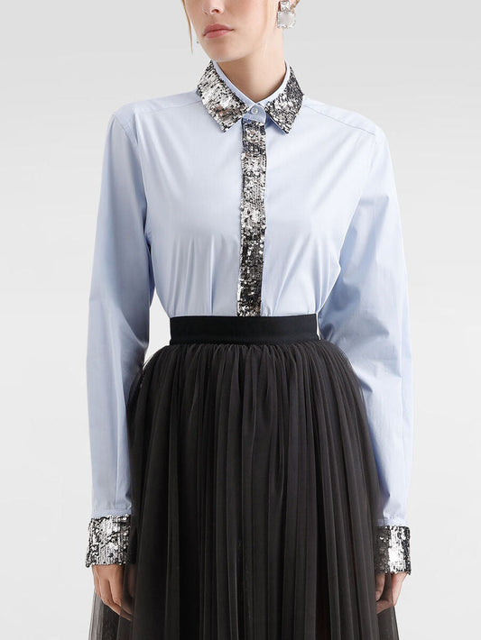 Sequin-Embellished Cotton Poplin Shirt - Tops