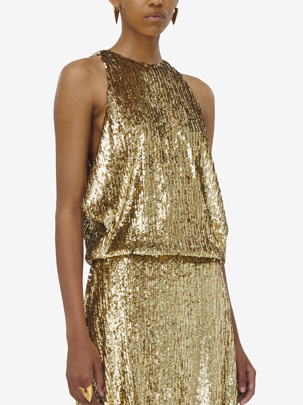 Sequin Embellished Draped Sleeveless Top - Tops