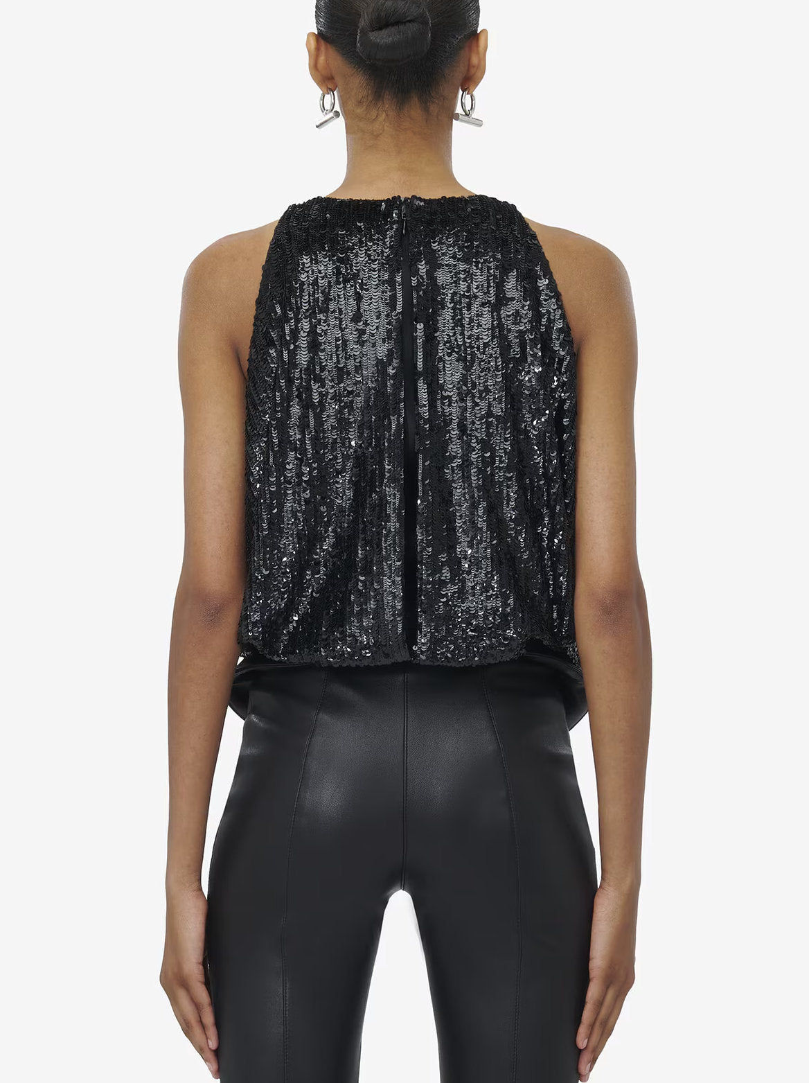 Sequin Embellished Draped Sleeveless Top - Tops