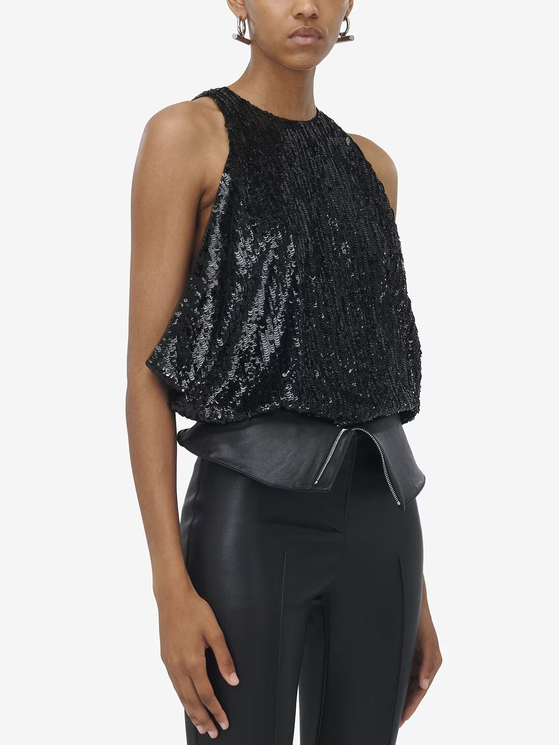 Sequin Embellished Draped Sleeveless Top - Tops