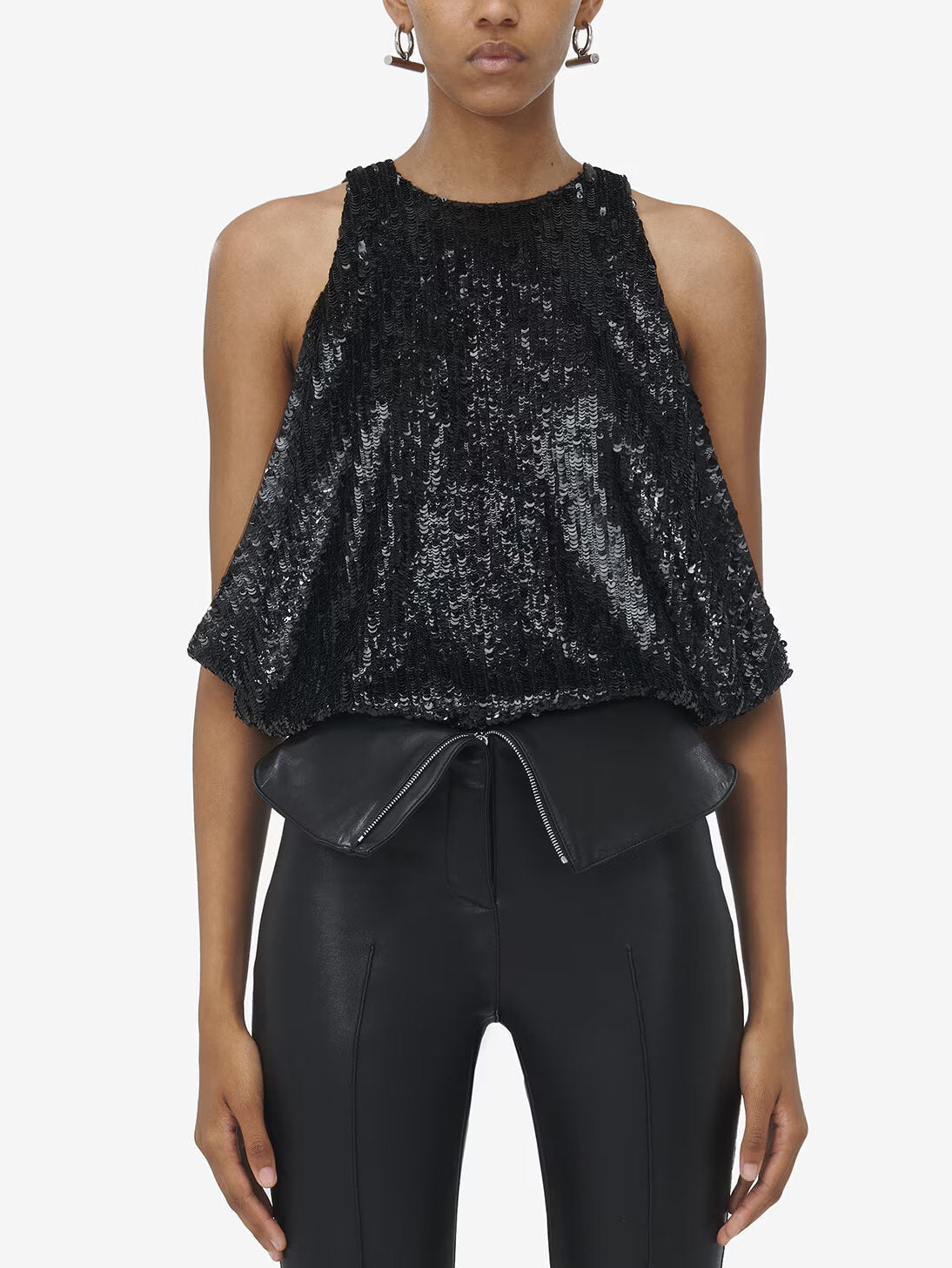 Sequin Embellished Draped Sleeveless Top - Tops
