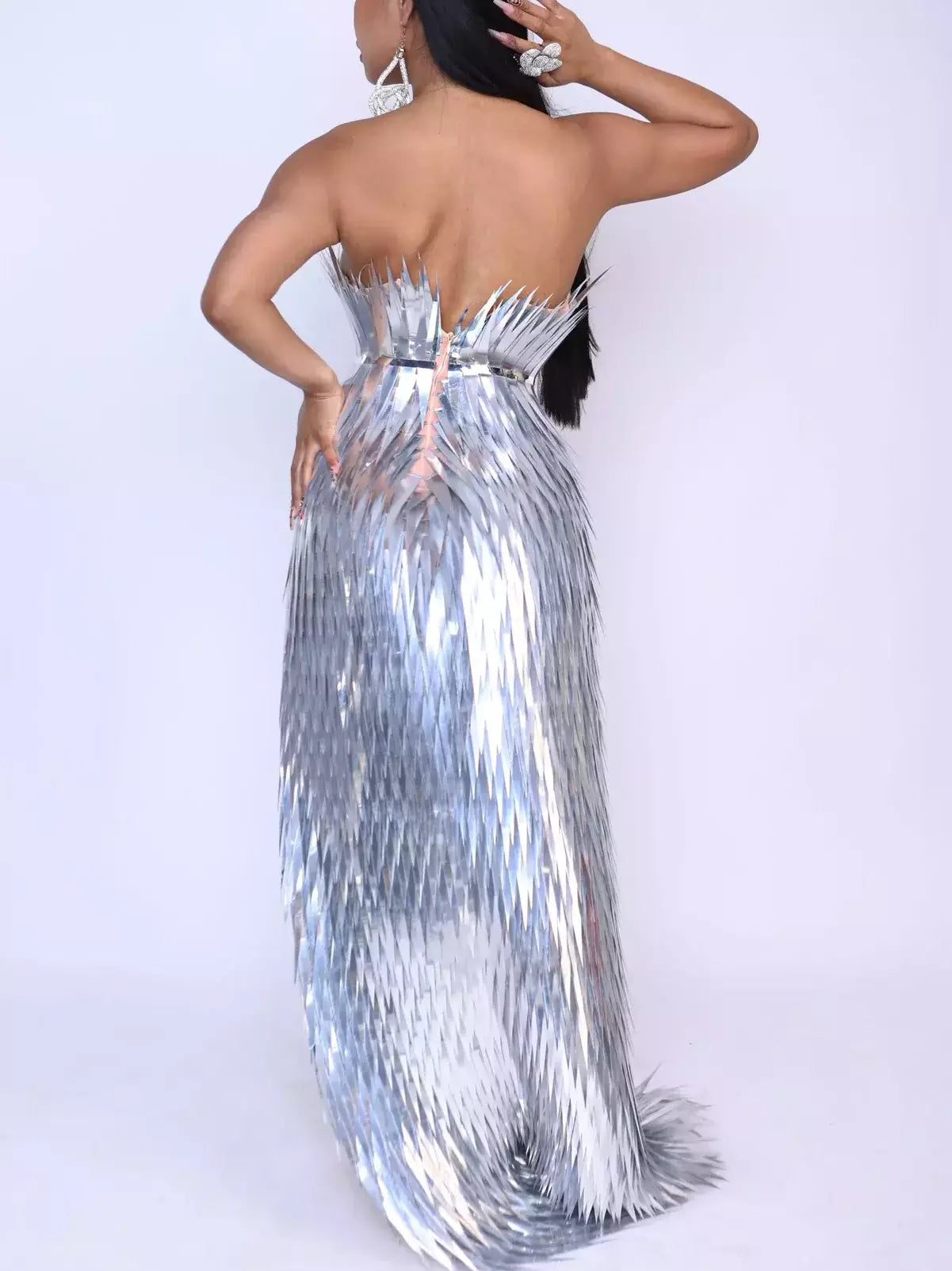Sequin Embellished High-Slit Sleeveless Mermaid Dress - Dresses