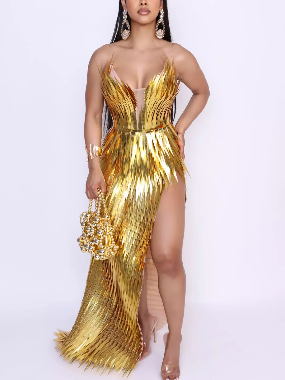 Sequin Embellished High-Slit Sleeveless Mermaid Dress - Dresses