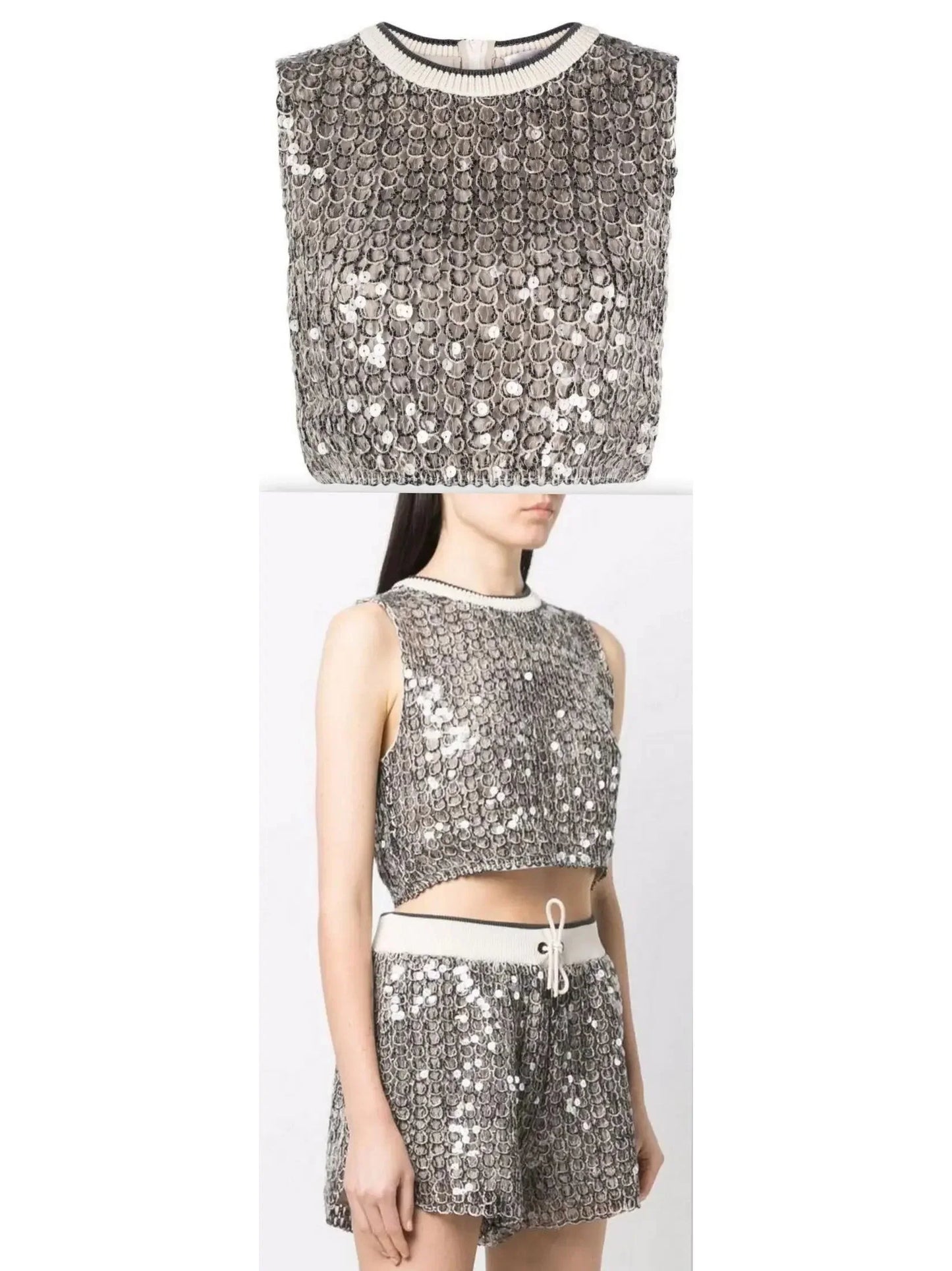 Sequin-Embellished Open-Knitted Top - Tops