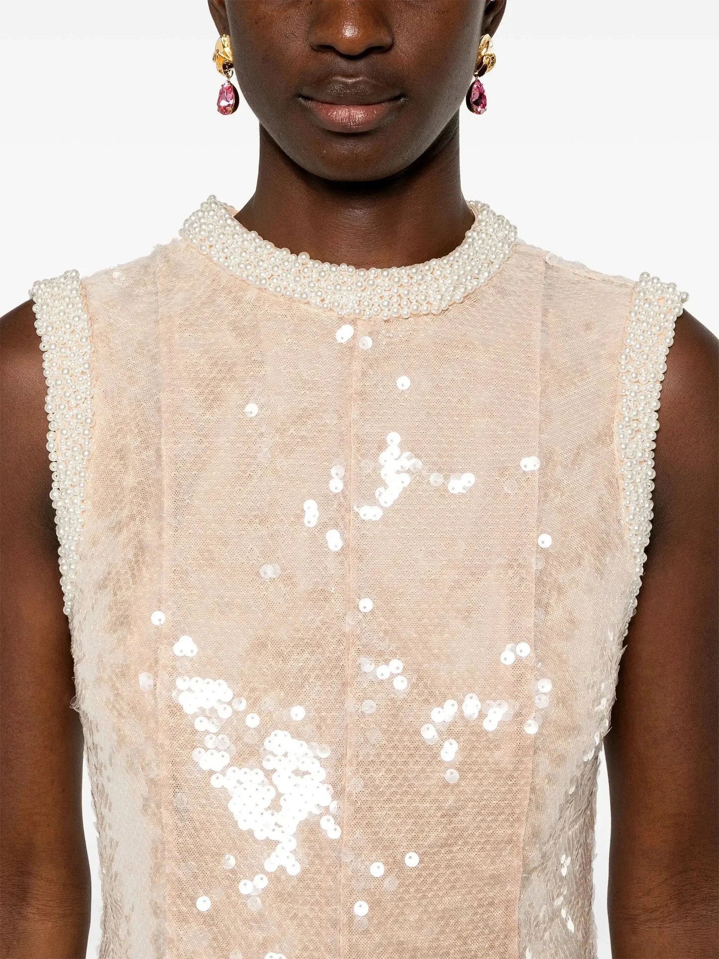 Sequin-Embellished Pearl-Trim Midi Dress - Dresses