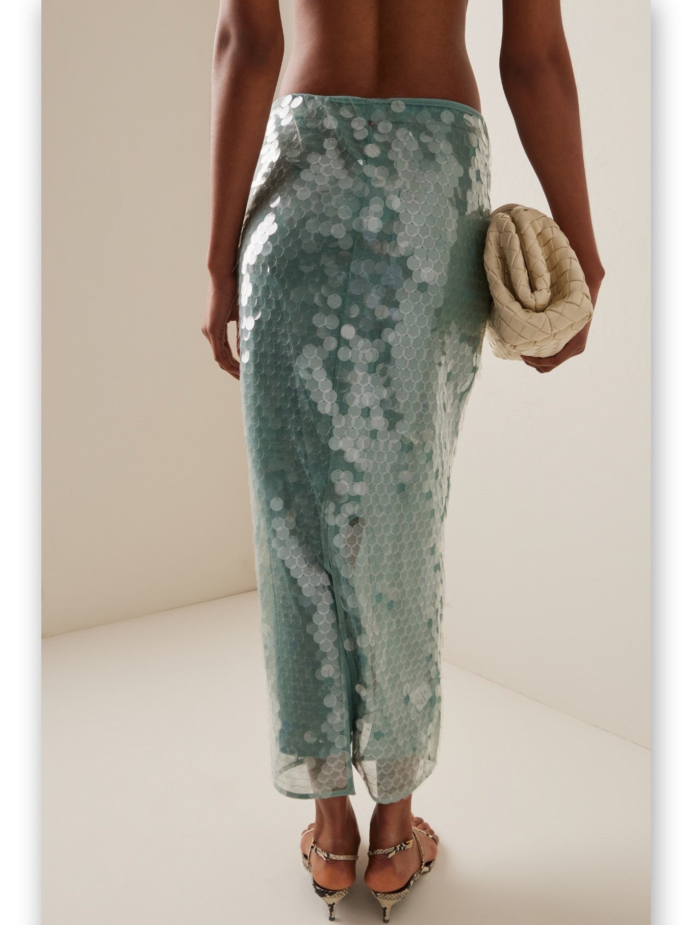 Sequin-Embellished Pencil Skirt in Turquoise Green - Skirts