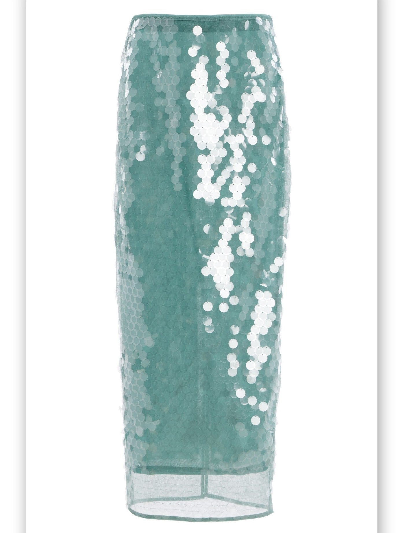 Sequin-Embellished Pencil Skirt in Turquoise Green - Skirts