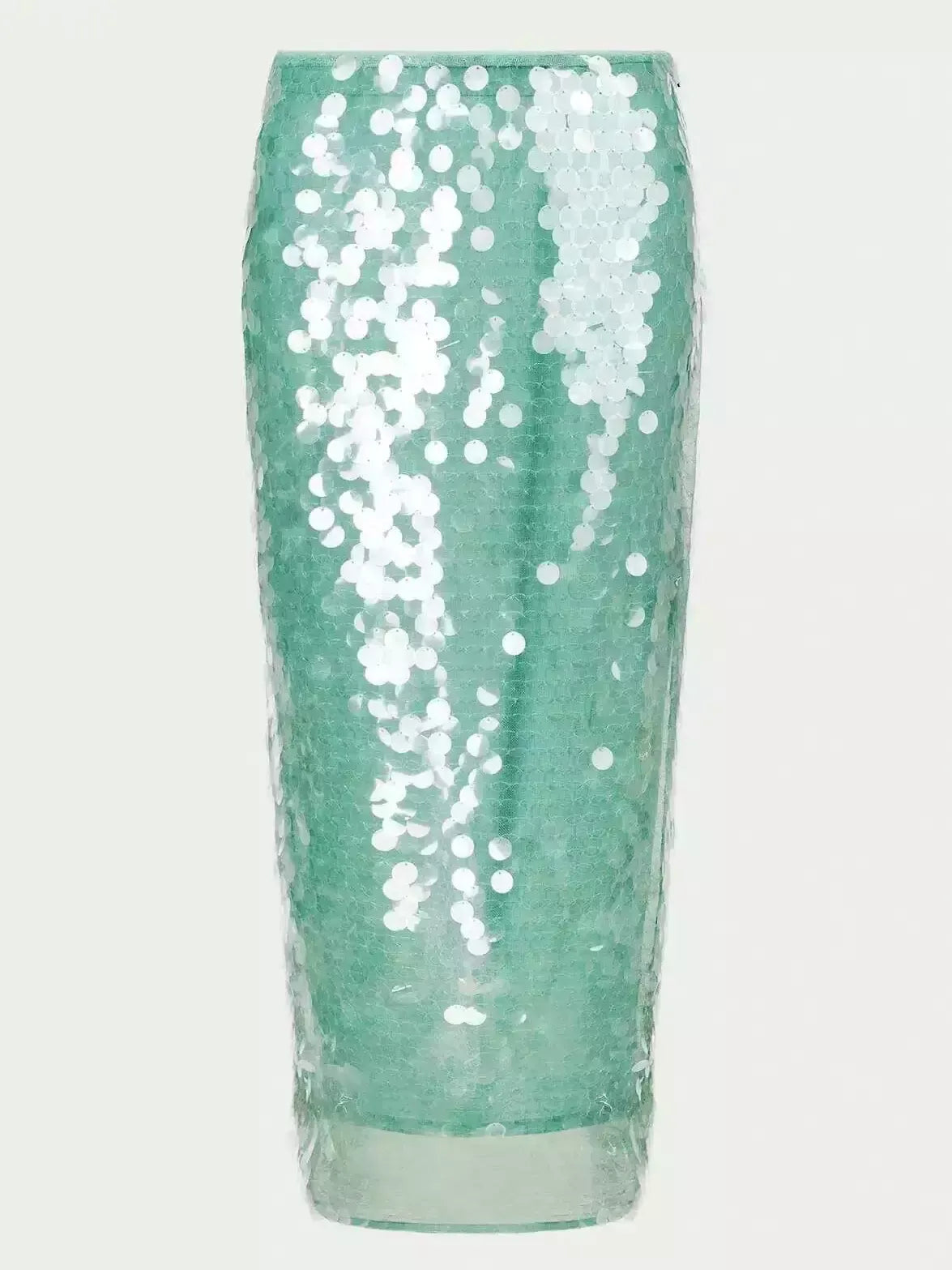 Sequin-Embellished Pencil Skirt in Turquoise Green - Skirts
