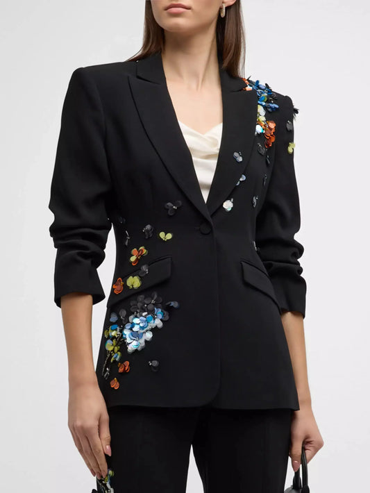 Sequin-Embellished Scrunched Black Blazer - Jackets