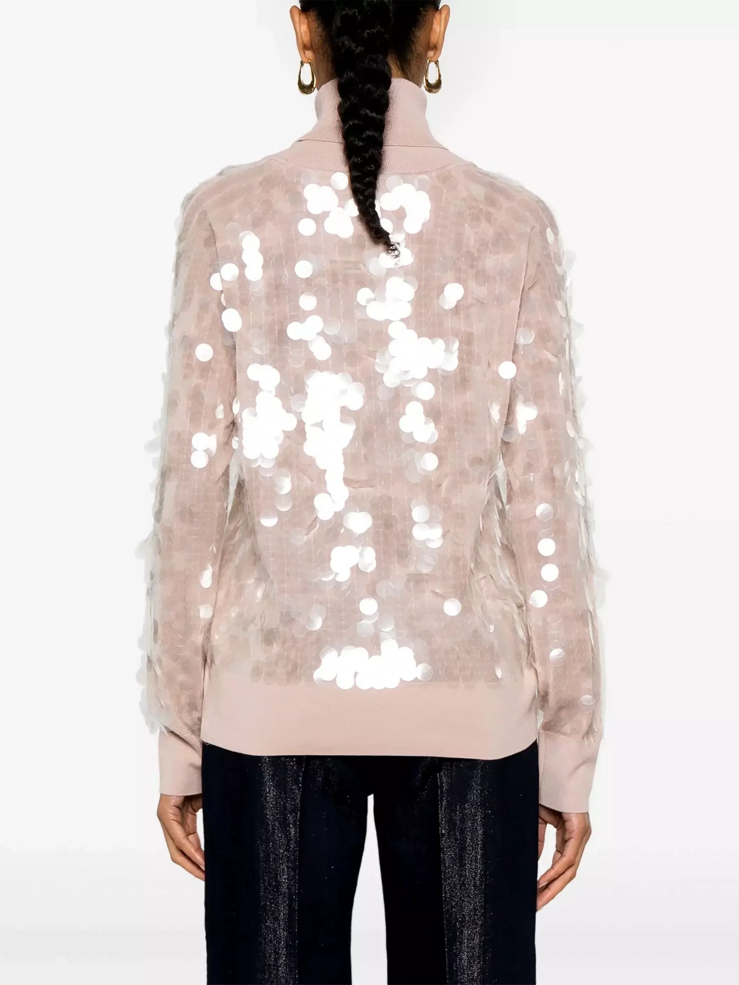Sequin-Embellished Wool Turtleneck Sweater in Pink - Sweaters & Knitwear