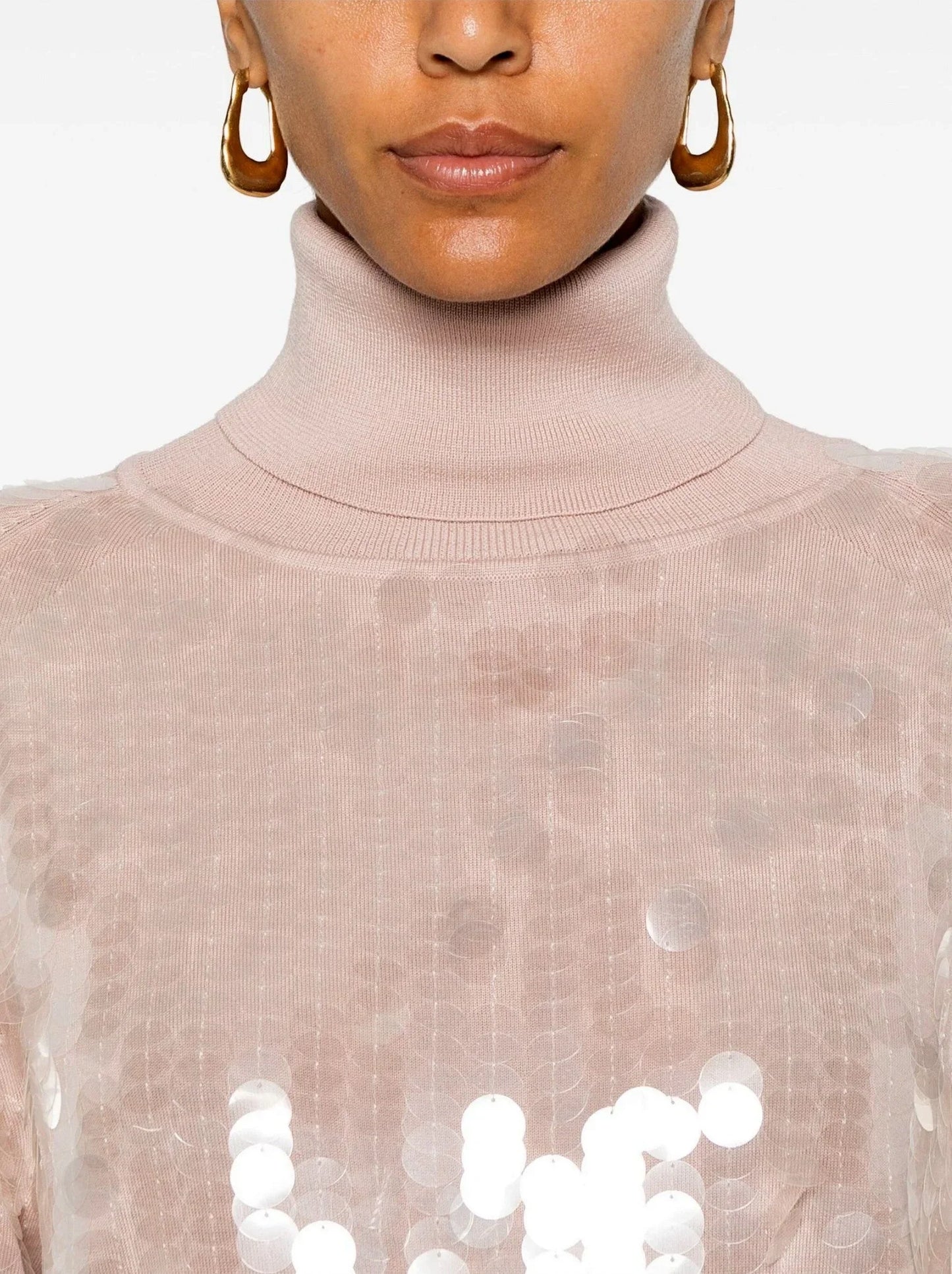 Sequin-Embellished Wool Turtleneck Sweater in Pink - Sweaters & Knitwear