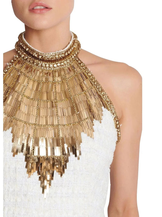 Sequin-Embroidered Tweed Crop Top