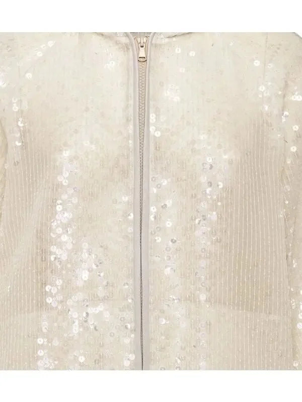 Sequin Embroidery Hooded Outerwear Jacket in Crispy Silk - Jackets