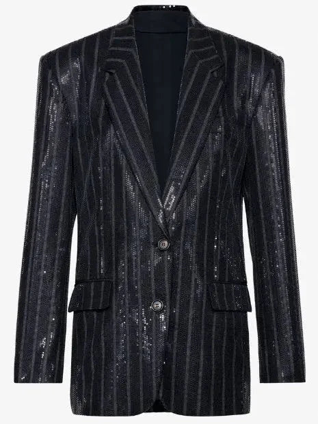 Sequin-Striped Single-Breasted Blazer - Jackets