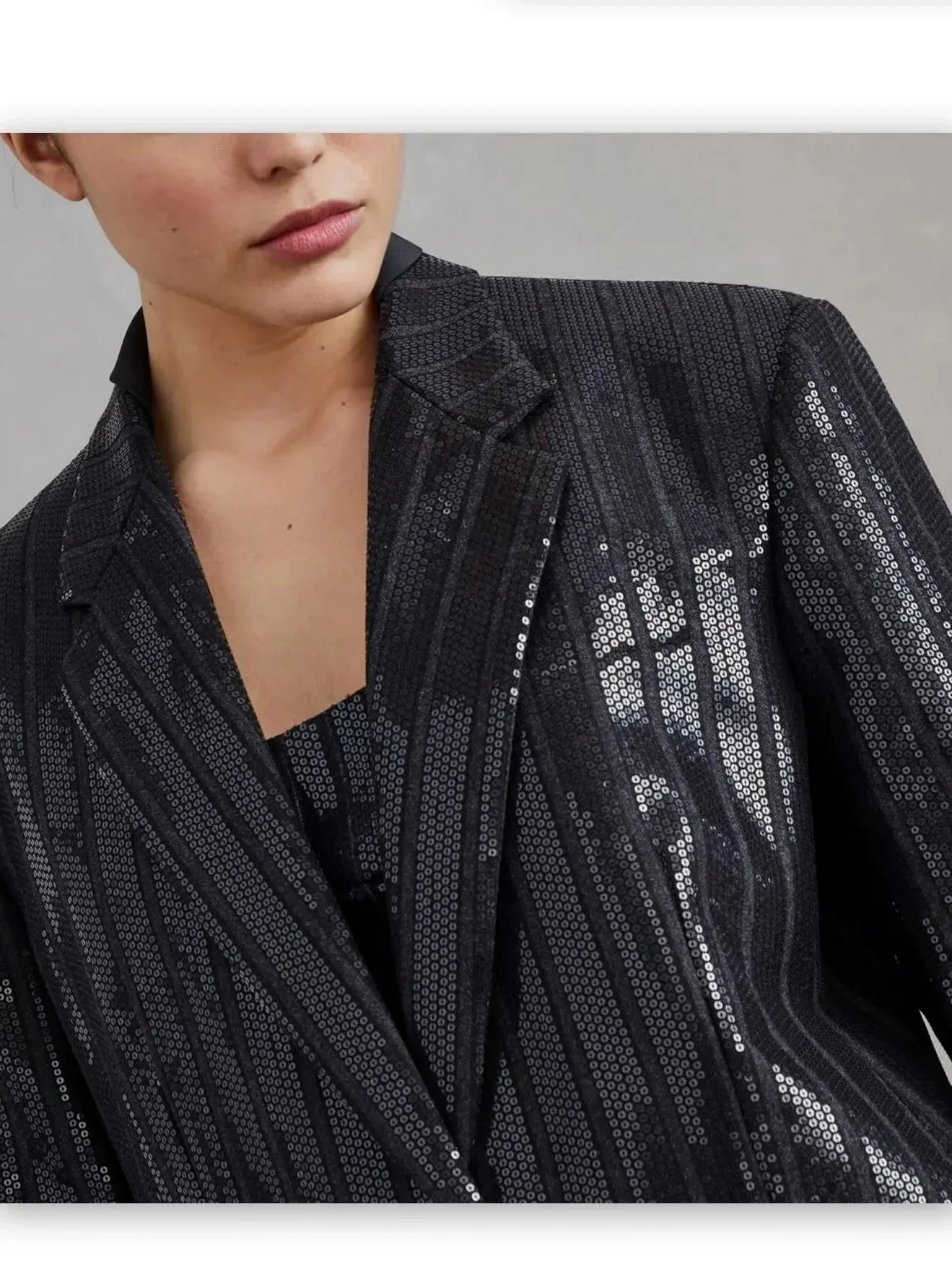 Sequin-Striped Single-Breasted Blazer - Jackets