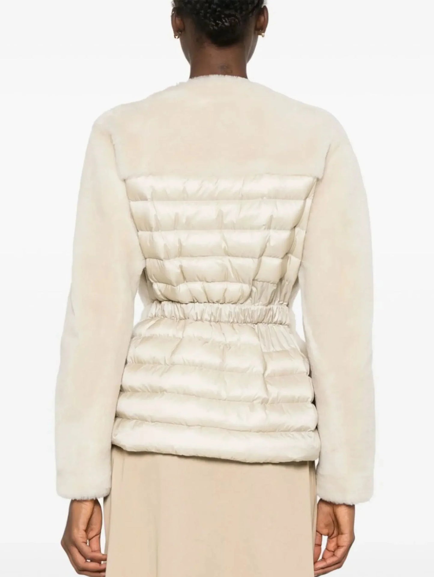 Shearling and Leather Down Jacket with Drawstring Waist - Jackets