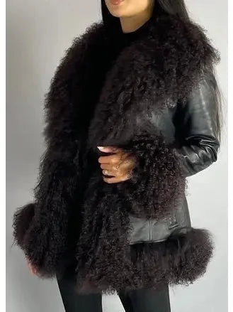 Shearling-Fringed Leather Jacket Black - Jackets