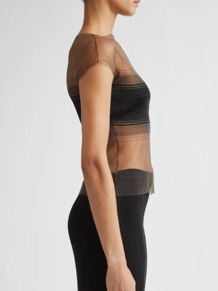 Sheer Ribbed Knit Top - Tops