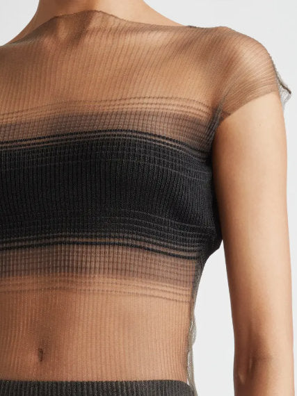 Sheer Ribbed Knit Top - Tops