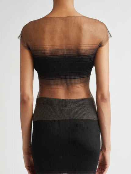 Sheer Ribbed Knit Top - Tops
