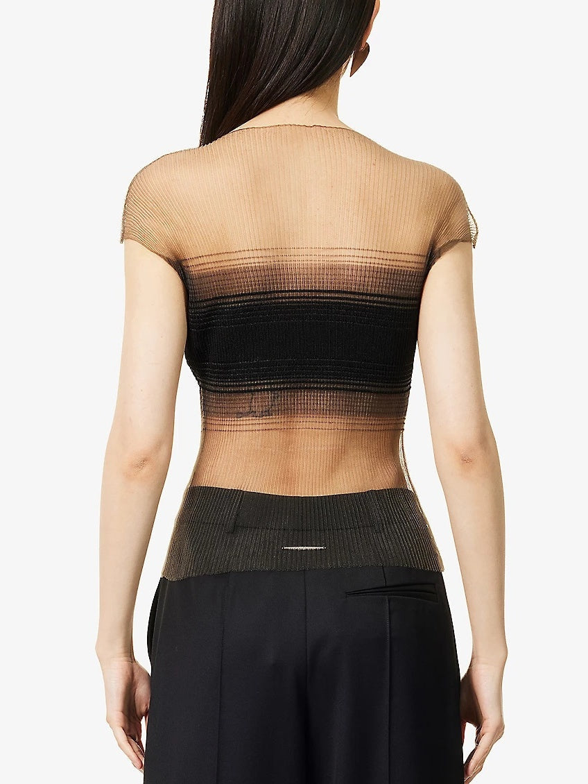 Sheer Ribbed Knit Top - Tops