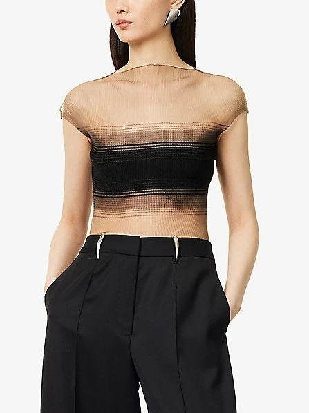 Sheer Ribbed Knit Top - Tops