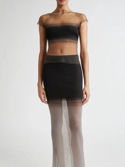 Sheer Ribbed Knit Top - Tops