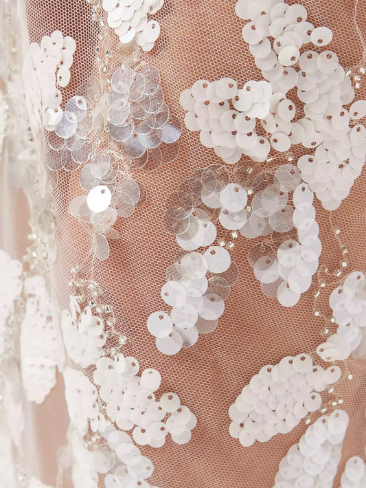 Sheer White Mesh Sequin Midi Skirt - Skirts