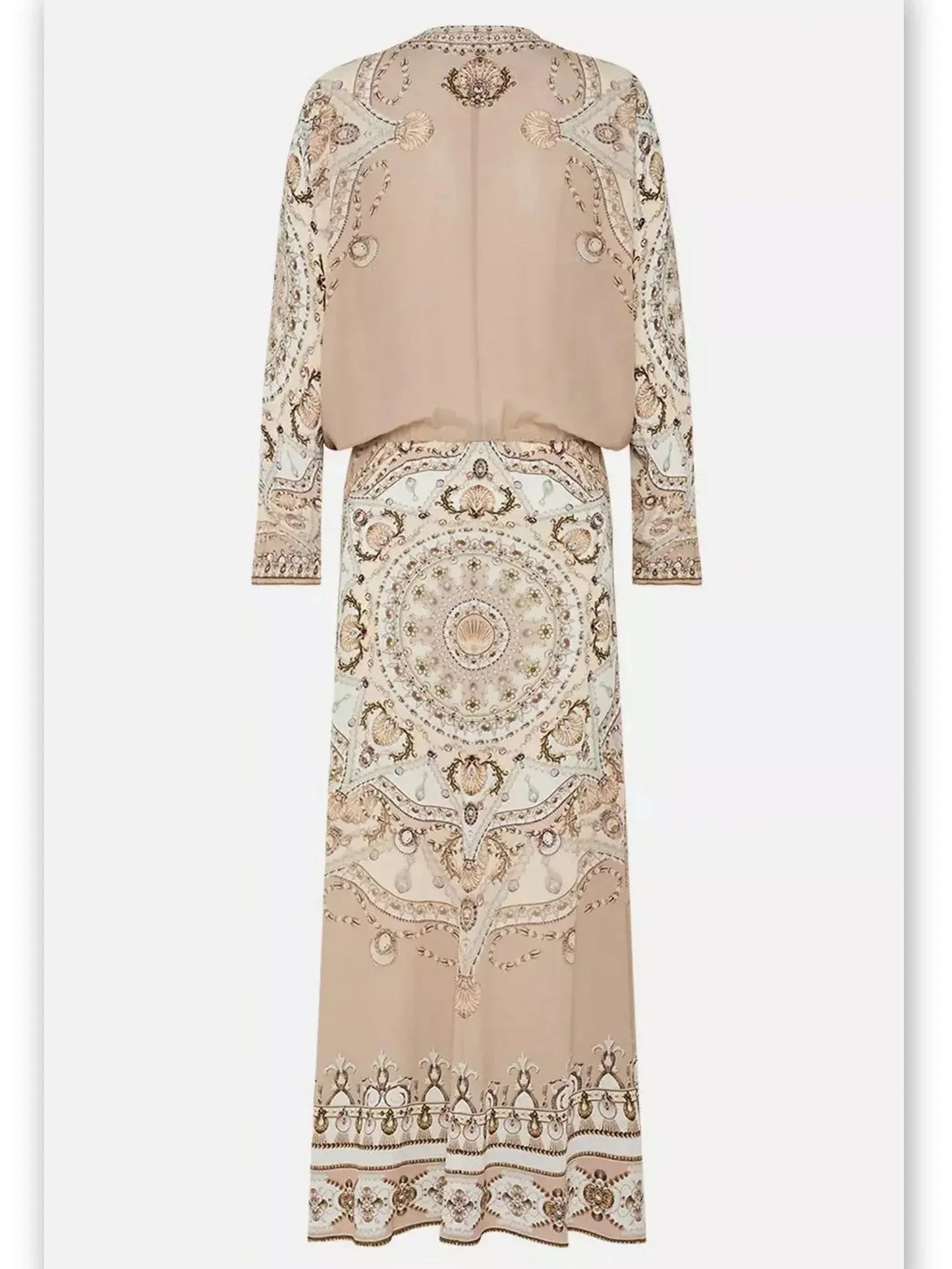 Shell and Pearl Printed Twist Front Silk Batwing Dress - Dresses