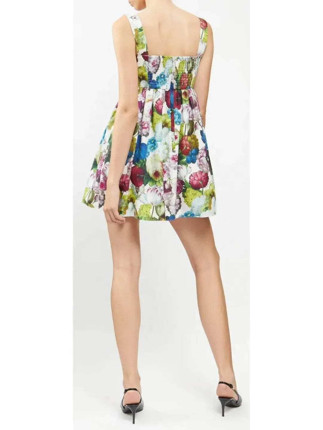 Short Cotton Corset Dress with Nocturnal Flower Print - Dresses