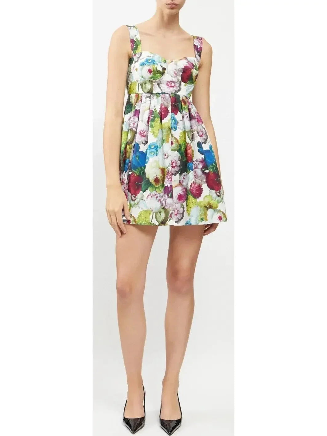 Short Cotton Corset Dress with Nocturnal Flower Print - Dresses
