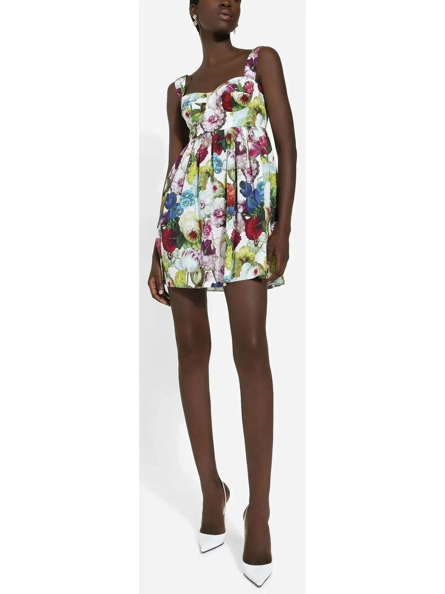 Short Cotton Corset Dress with Nocturnal Flower Print - small - Dresses