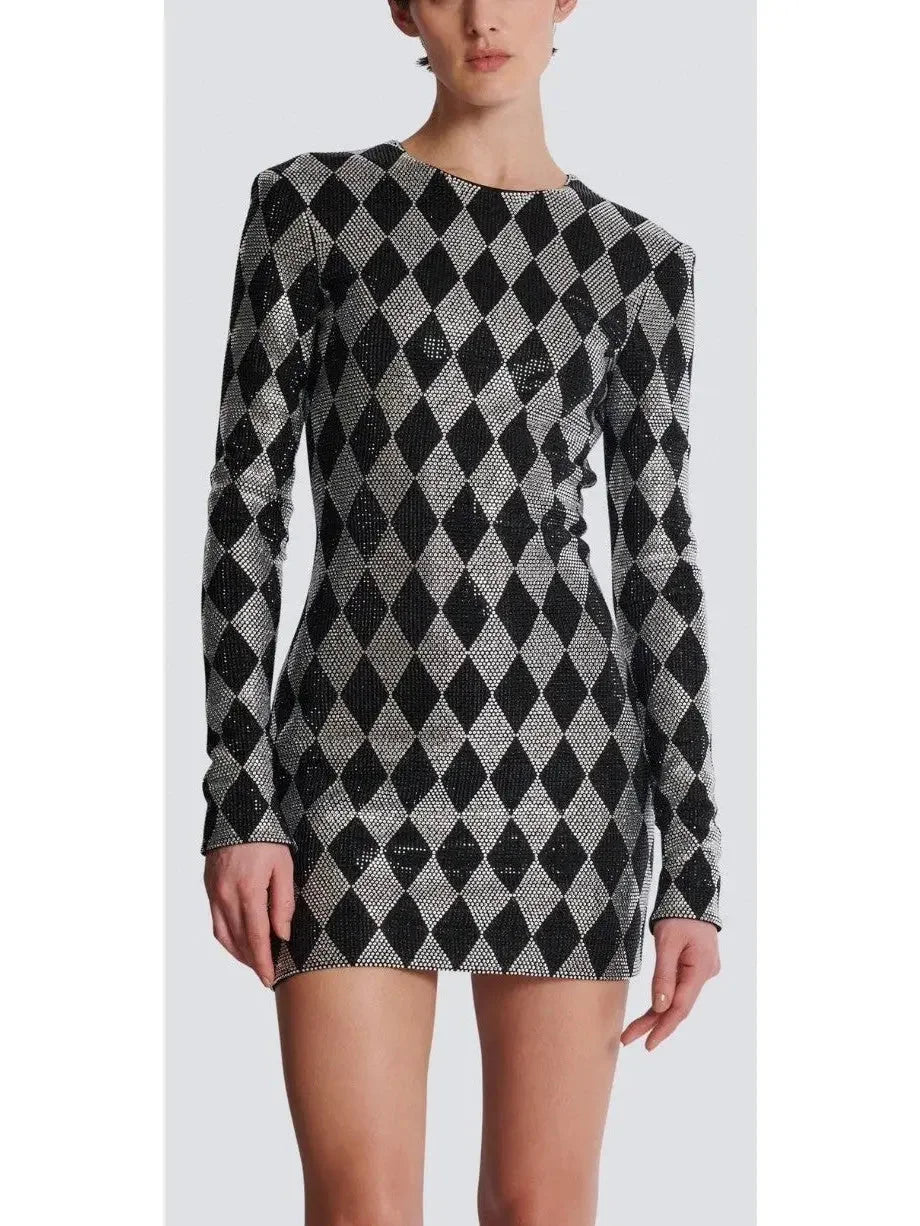 Short Diamond Rhinestone Dress - Dresses