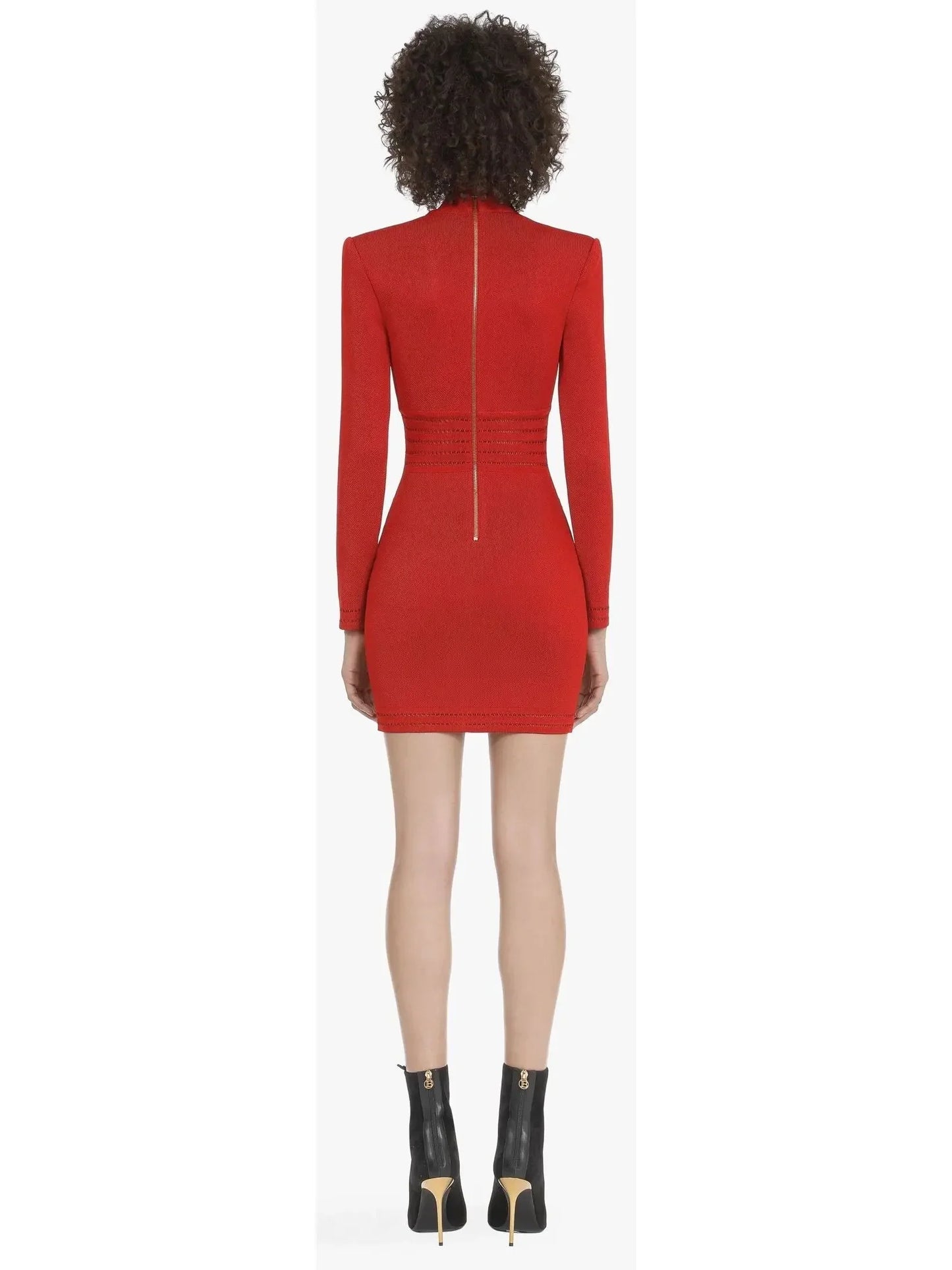 Short Knit Dress with Gold-Tone Buttons Red - Dresses