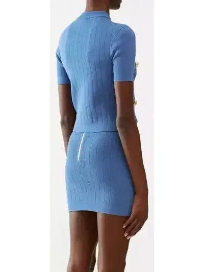 Short-Sleeve Cropped Knit Cardigan in Blue - Sweaters & Knitwear