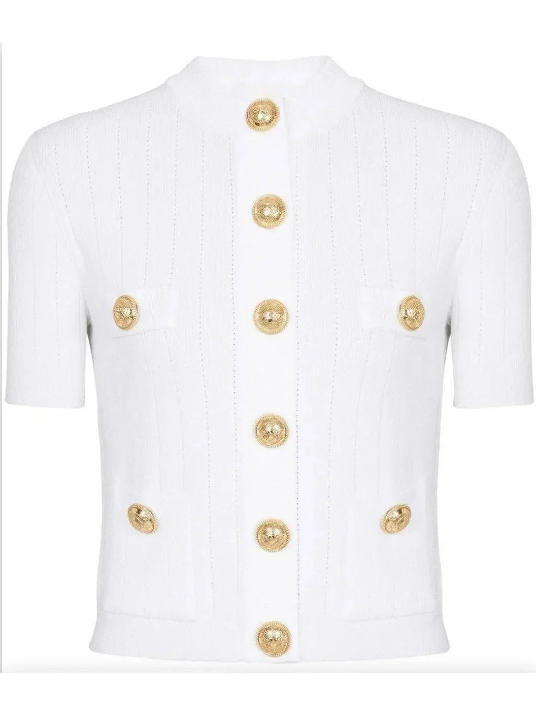 Short-Sleeve Cropped Knit Cardigan in White - Sweaters & Knitwear