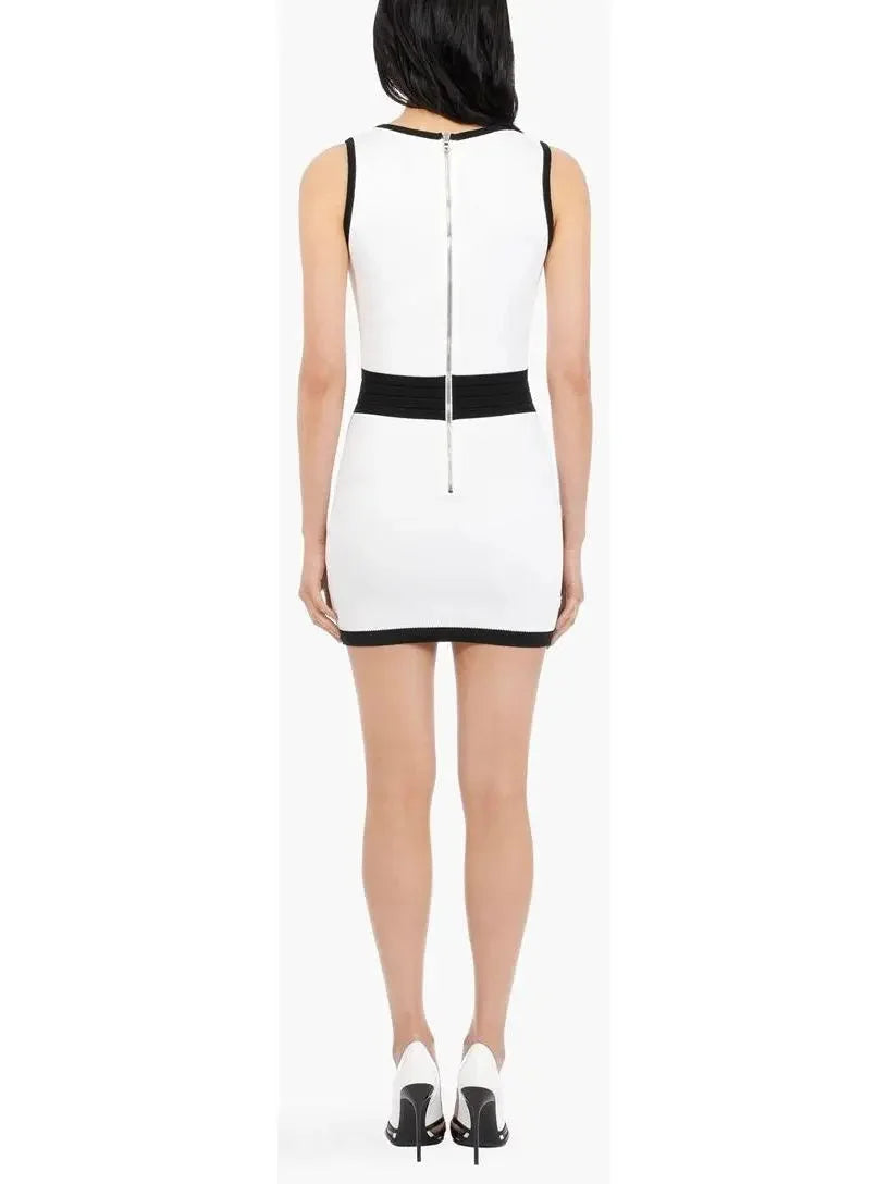 Short White & Black Dress with Embossed Buttons - Dresses