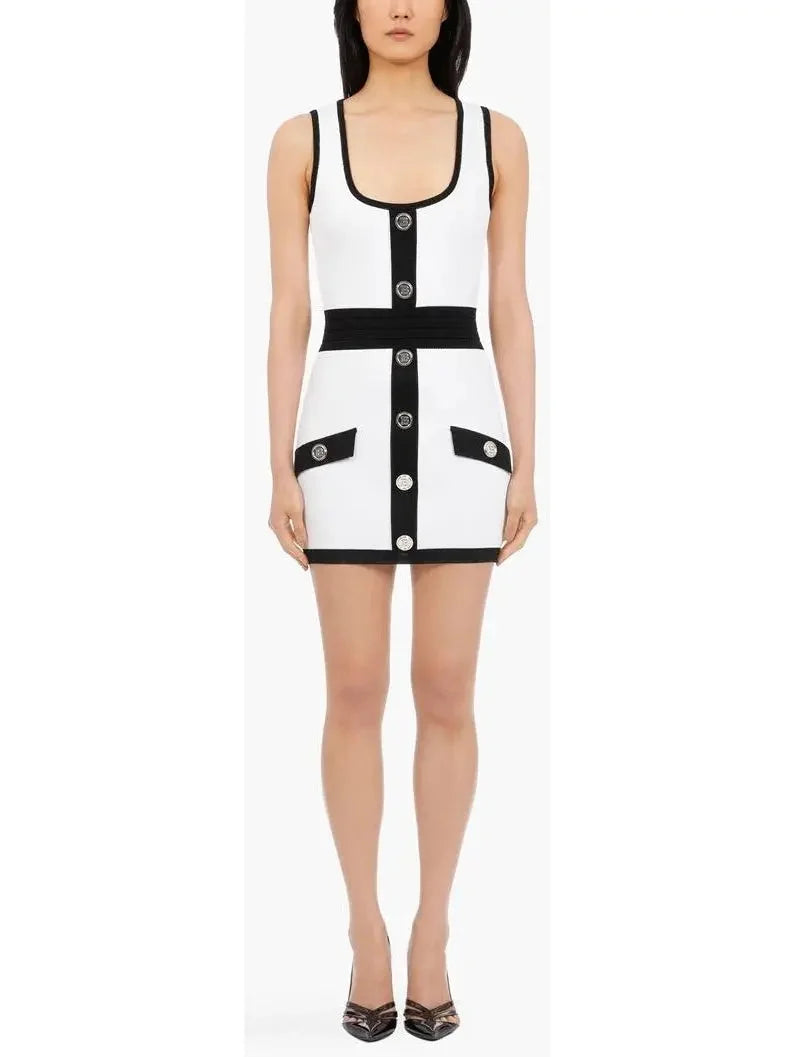 Short White & Black Dress with Embossed Buttons - small - Dresses