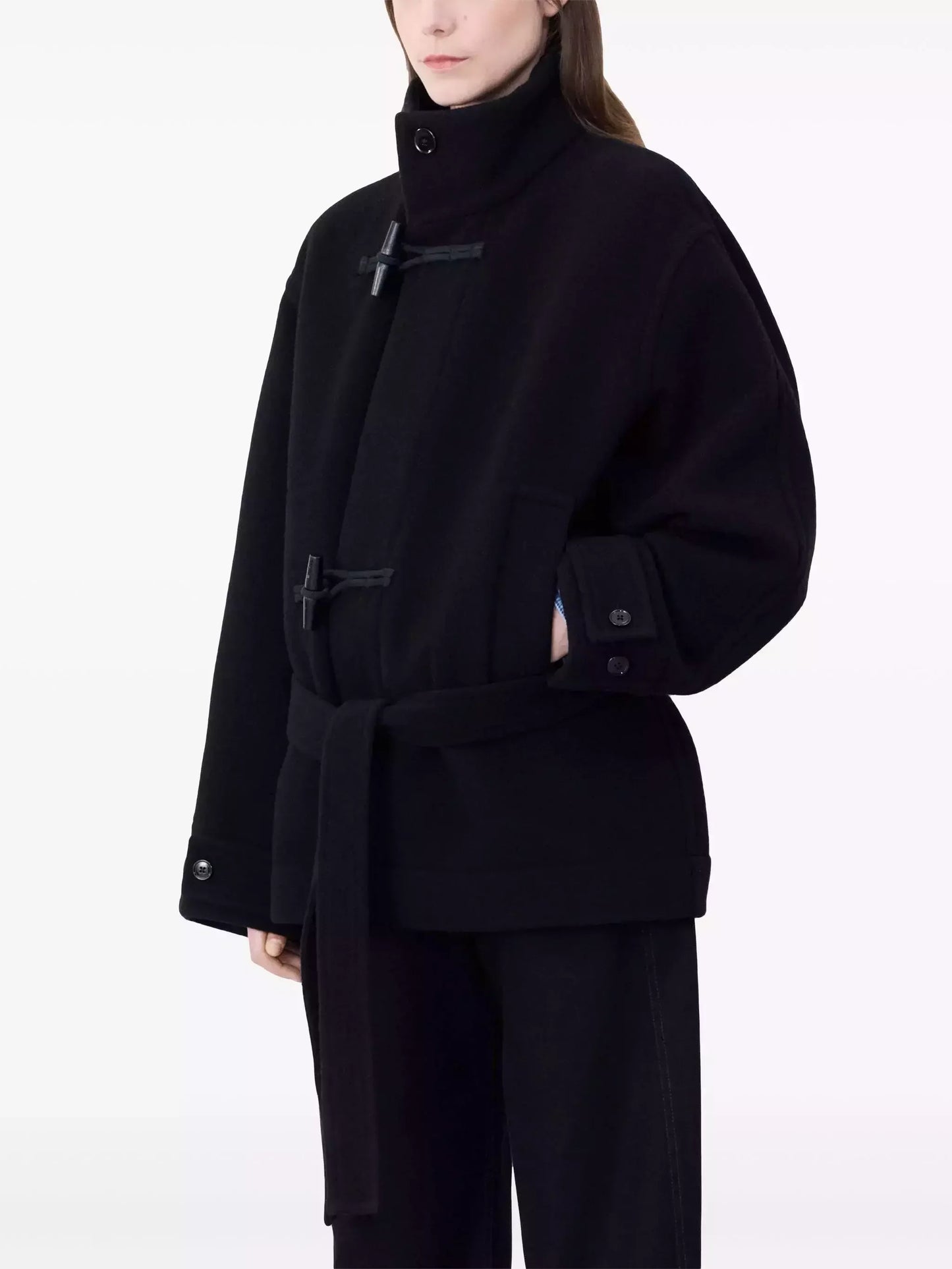 Short Wool Duffle Coat in Black - Coats