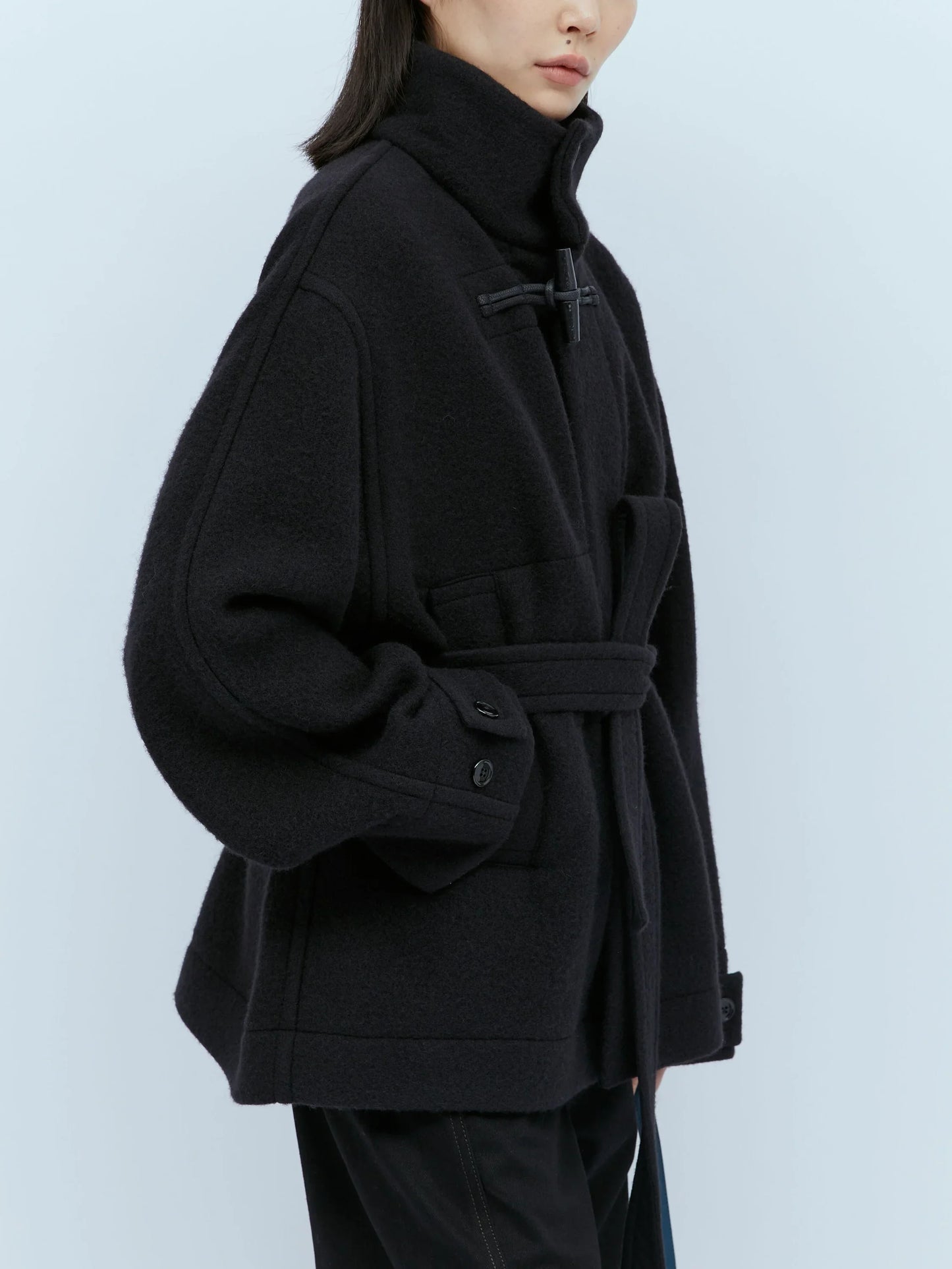Short Wool Duffle Coat in Black - Coats
