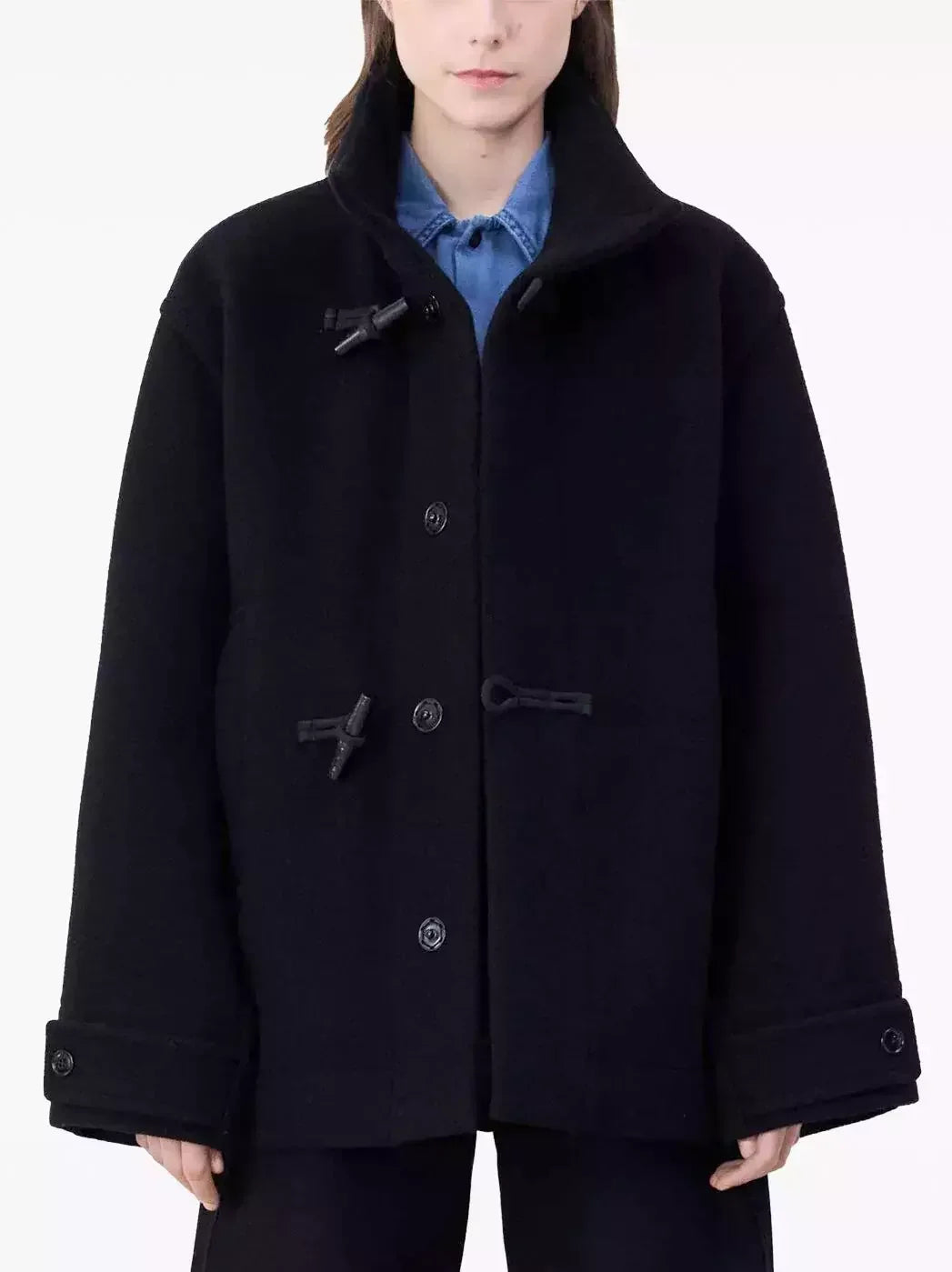 Short Wool Duffle Coat in Black - Coats