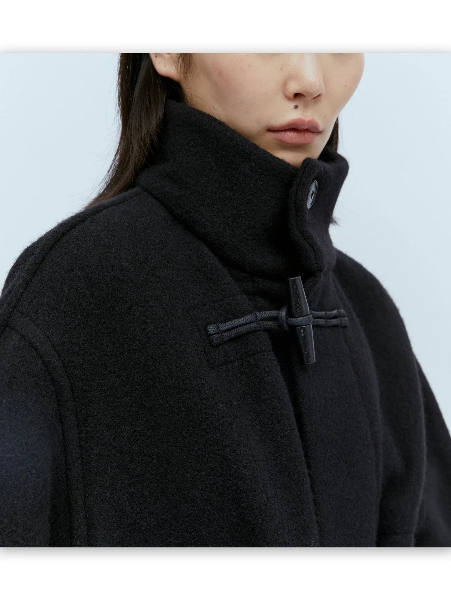 Short Wool Duffle Coat in Black - Coats