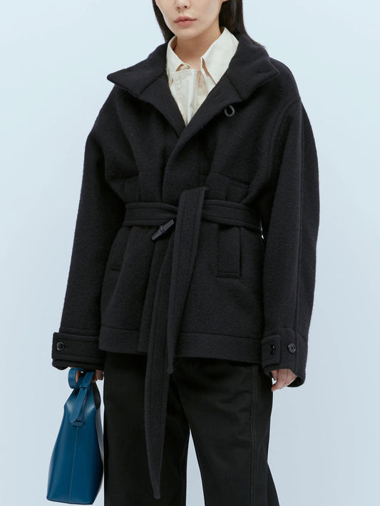 Short Wool Duffle Coat in Black - Coats