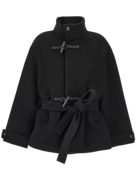 Short Wool Duffle Coat in Black - Coats