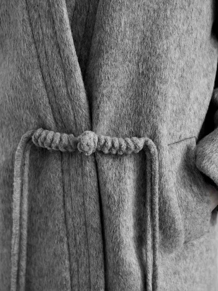 Short Wrap Coat with Decorative Front Tie in Gray - Coats