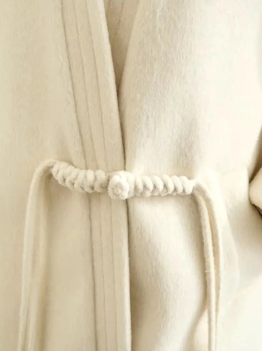 Short Wrap Coat with Decorative Front Tie in Ivory - Coats