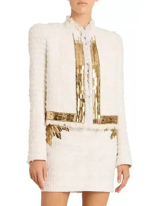 Side-To-Side Sequin & Tweed Jacket - Jackets