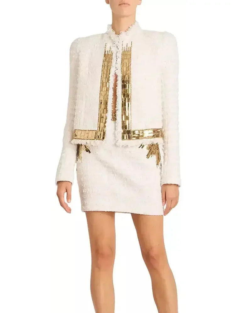 Side-To-Side Sequin & Tweed Jacket - Jackets