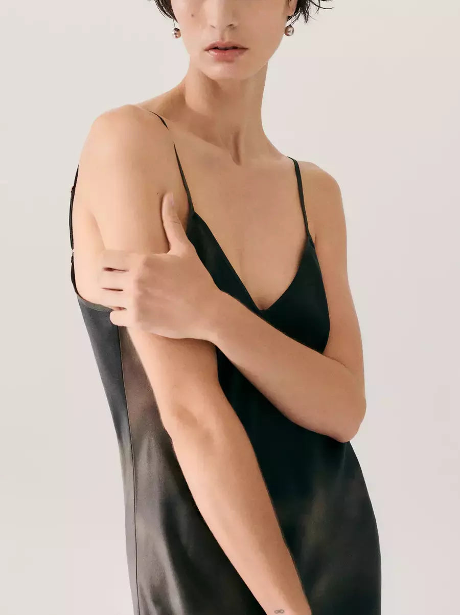 Silk Sand-Washed Midi Slip Dress in vibrant tie-dye design for boho-chic style